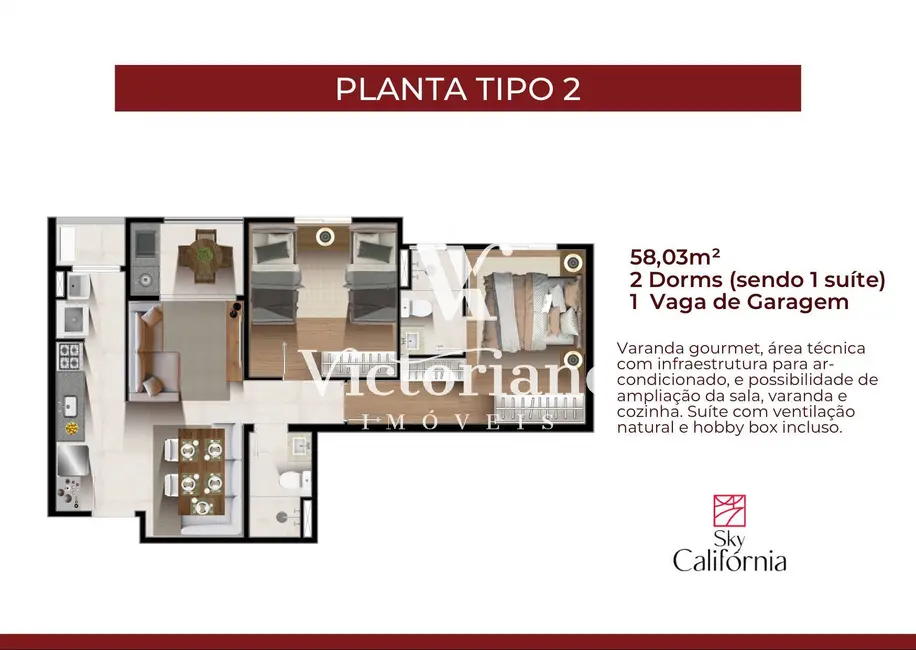 Foto 6 de Apartamento com 2 quartos à venda, 63m2 em Jardim Califórnia, Jacarei - SP