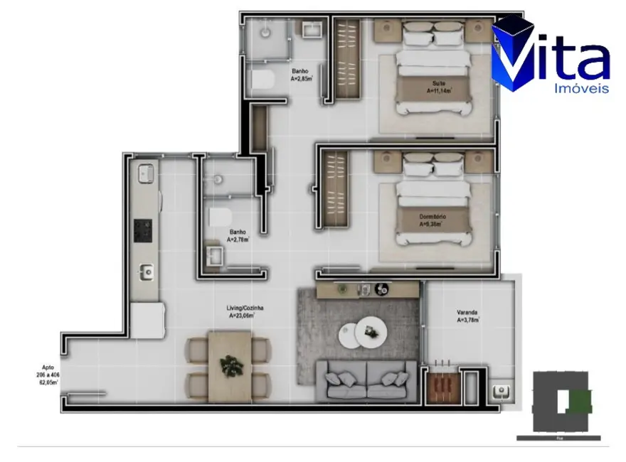 Foto 8 de Apartamento com 2 quartos à venda, 67m2 em Florianopolis - SC