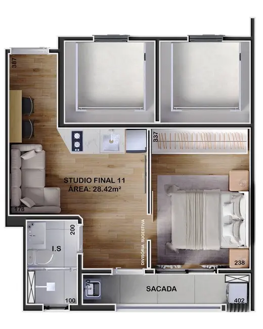 Foto 6 de Apartamento com 1 quarto à venda, 29m2 em Bacacheri, Curitiba - PR