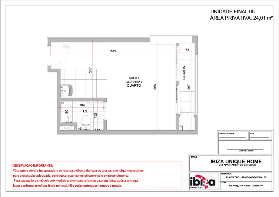Foto 2 de Apartamento com 1 quarto à venda, 23m2 em Centro, Curitiba - PR