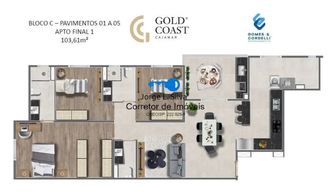 Apartamento com 3 quartos à venda, 104m2 em Portais (Polvilho), Cajamar - SP - imagem 8 Foto 8 de Apartamento com 3 quartos à venda, 104m2 em Portais (Polvilho), Cajamar - SP