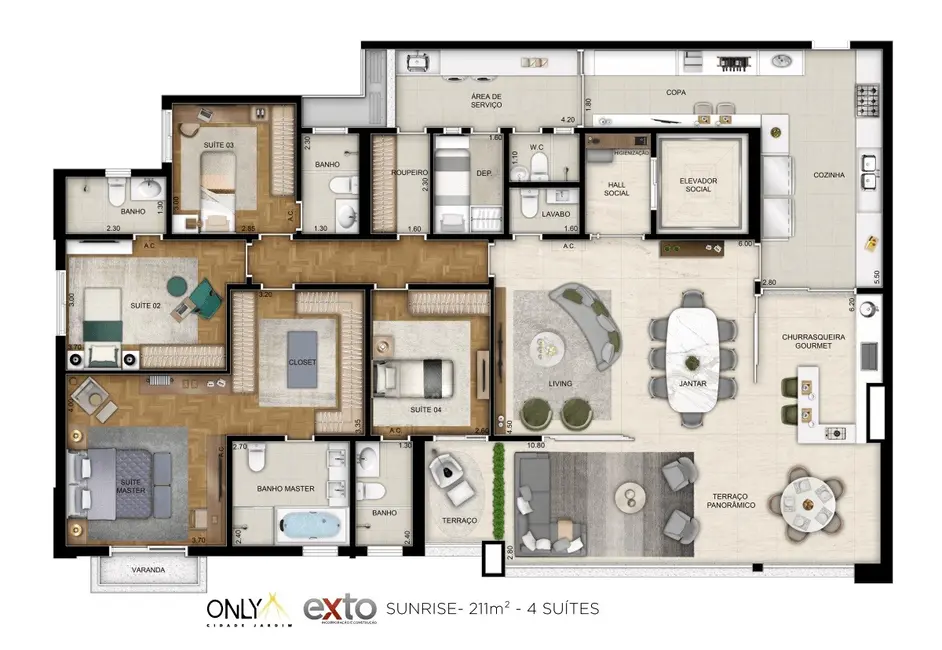 Foto 3 de Apartamento com 4 quartos à venda, 211m2 em Real Parque, São Paulo - SP