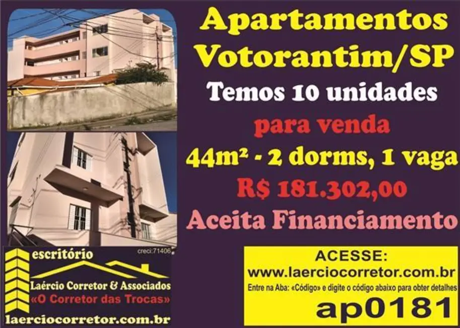 Foto 1 de Apartamento com 1 quarto à venda, 44m2 em Votorantim - SP