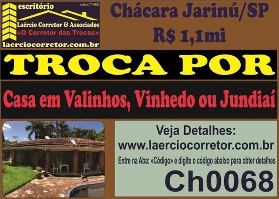 Chácara com 3 quartos à venda, 350m2 em Jarinu - SP - imagem 1 Foto 1 de Chácara com 3 quartos à venda, 350m2 em Jarinu - SP