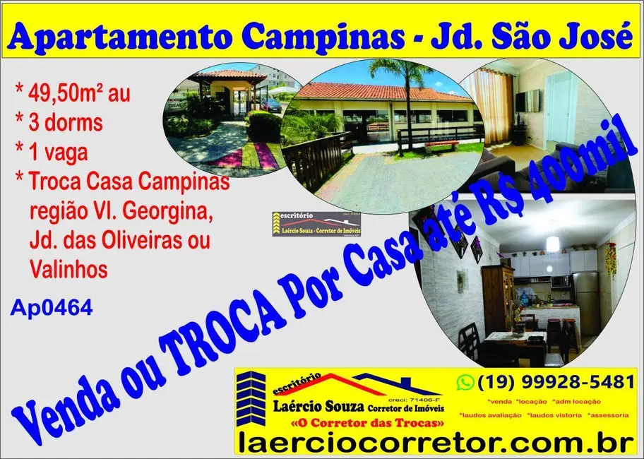 Foto 1 de Apartamento com 3 quartos à venda, 49m2 em Campinas - SP
