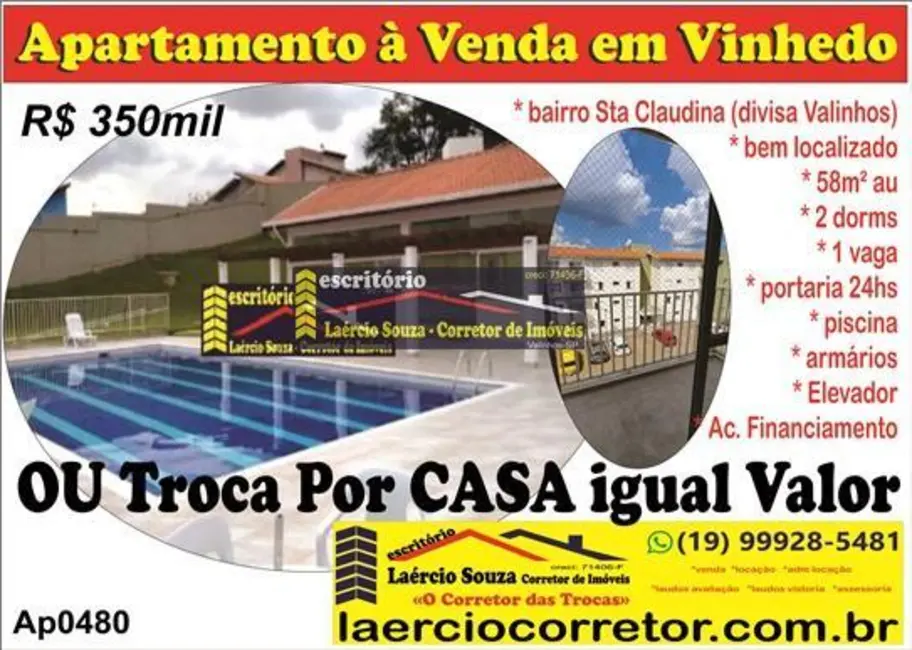 Foto 1 de Apartamento com 2 quartos à venda, 58m2 em Vinhedo - SP