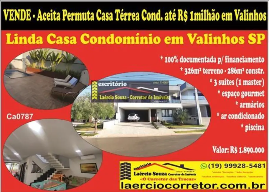 Foto 1 de Casa de Condomínio com 4 quartos à venda, 286m2 em Valinhos - SP