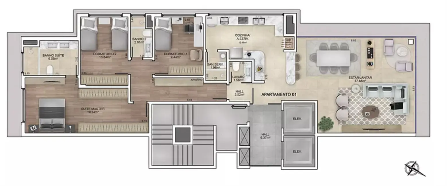Apartamento com 3 quartos à venda, 129m2 em Petrópolis, Porto Alegre - RS - imagem 4 Foto 4 de Apartamento com 3 quartos à venda, 129m2 em Petrópolis, Porto Alegre - RS