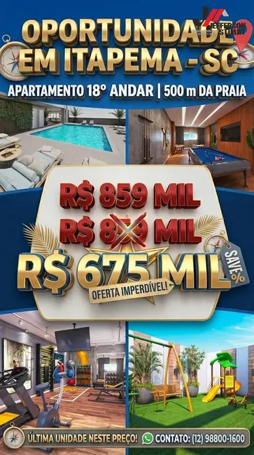 Foto 1 de Apartamento com 3 quartos à venda, 70m2 em Itapema - SC