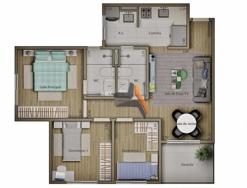 Foto 2 de Apartamento com 3 quartos à venda, 67m2 em Vila Norma, Salto - SP