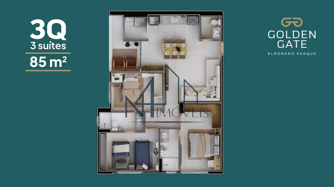 Foto 2 de Apartamento com 3 quartos à venda, 85m2 em Parque Oeste Industrial, Goiania - GO