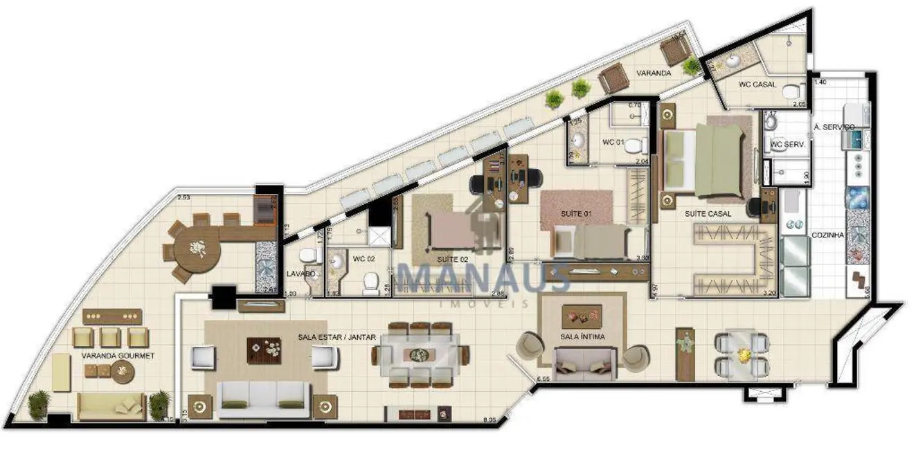 Foto 2 de Apartamento com 3 quartos à venda, 127m2 em Ponta Negra, Manaus - AM