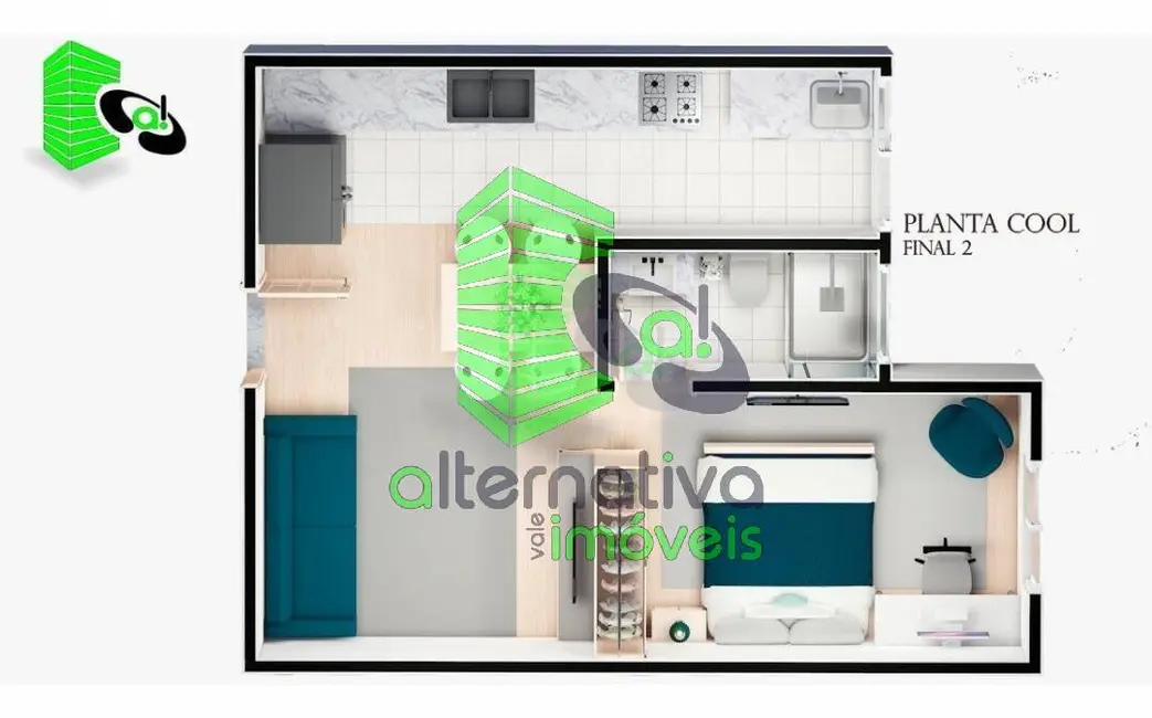 Foto 9 de Apartamento com 1 quarto à venda, 35m2 em Pindamonhangaba - SP