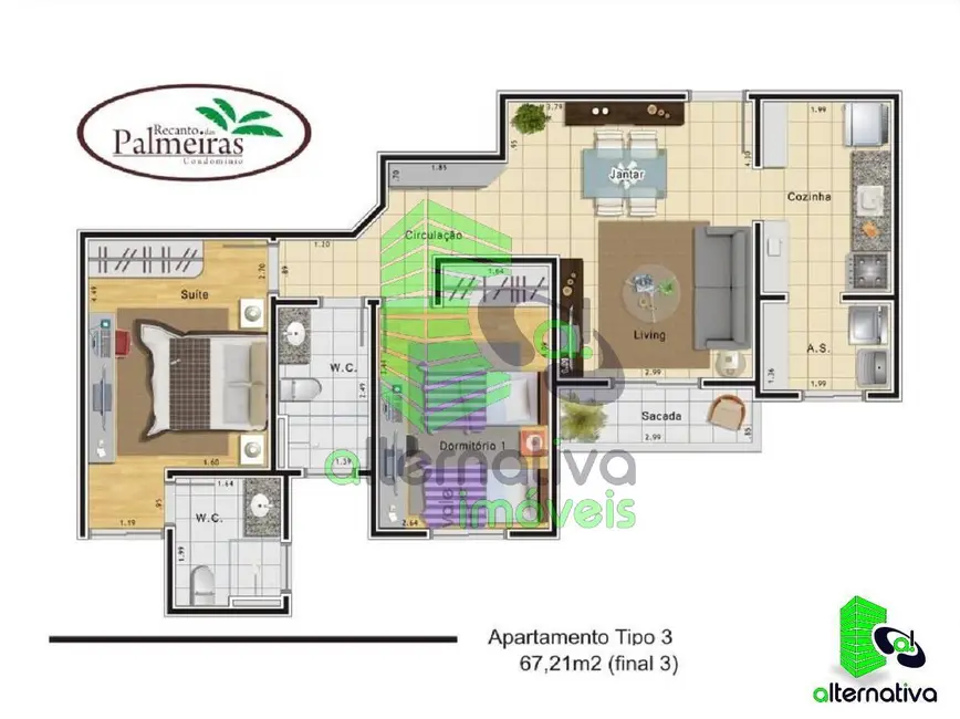 Foto 4 de Apartamento com 2 quartos à venda, 67m2 em Parque São Luís, Taubate - SP