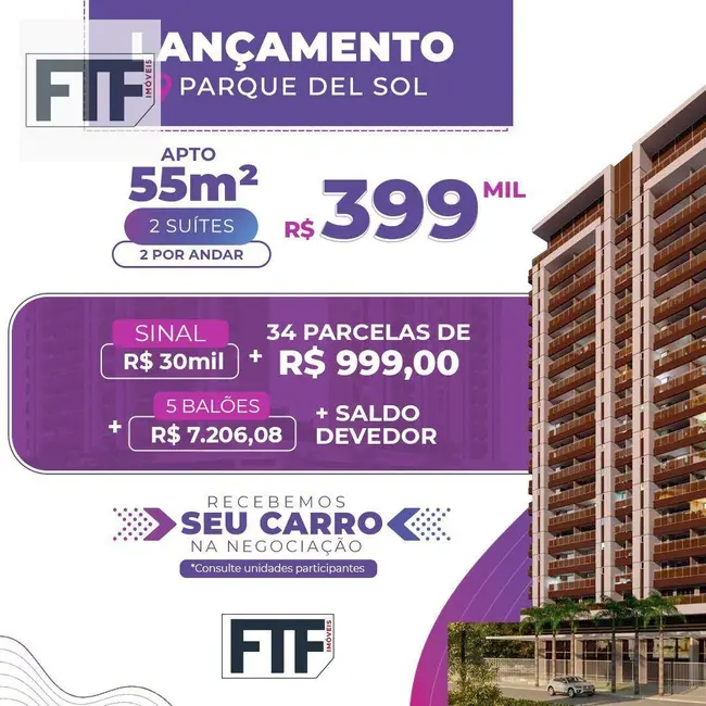 Foto 1 de Apartamento com 2 quartos à venda, 55m2 em Parque Iracema, Fortaleza - CE