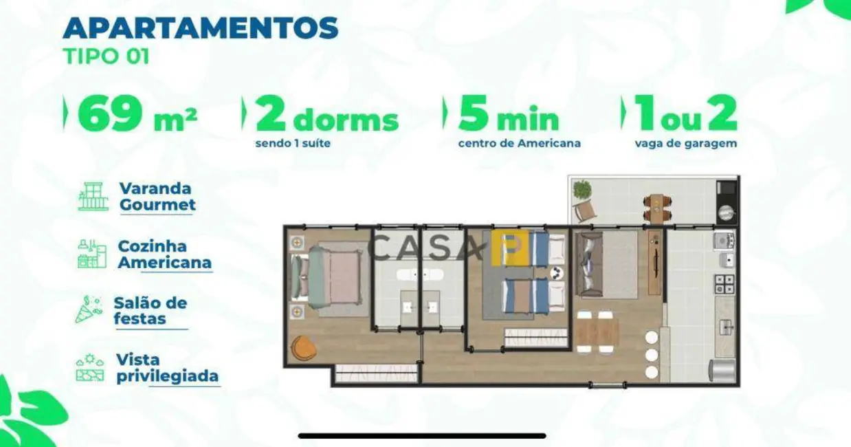 Foto 4 de Apartamento com 2 quartos à venda, 69m2 em Jardim Dona Judith, Americana - SP