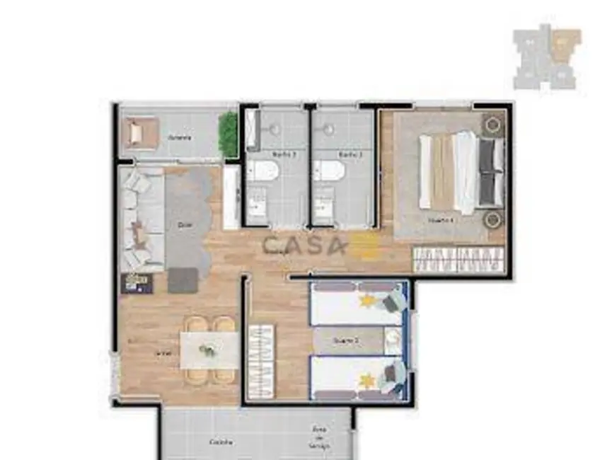 Foto 2 de Apartamento com 2 quartos à venda, 54m2 em Vila Yolanda Costa e Silva, Sumare - SP