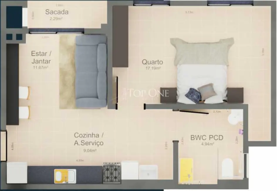 Foto 4 de Apartamento com 1 quarto à venda, 52m2 em Palhoca - SC