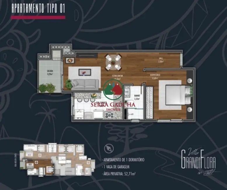 Foto 5 de Apartamento com 1 quarto à venda, 53m2 em Centro, Canela - RS