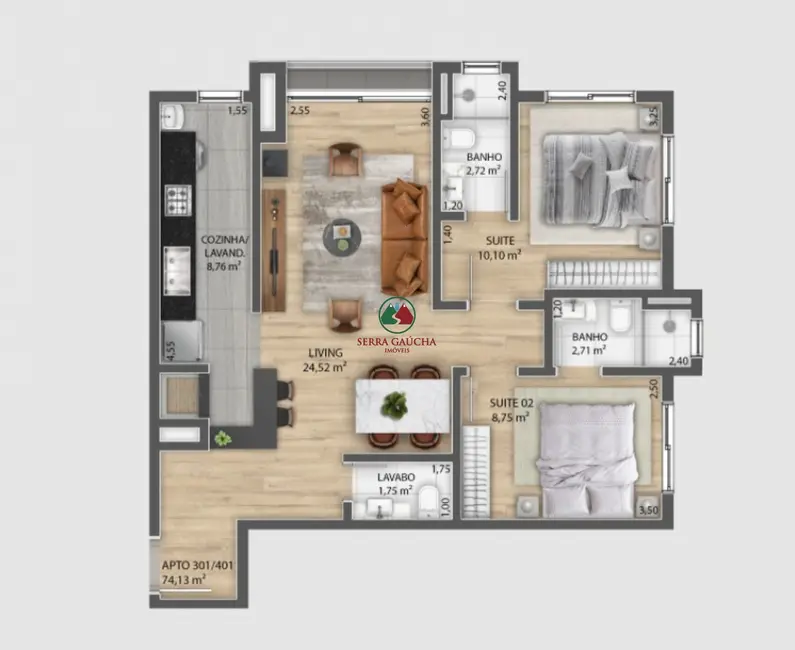 Apartamento com 2 quartos à venda, 74m2 em Gramado - RS - imagem 7 Foto 7 de Apartamento com 2 quartos à venda, 74m2 em Gramado - RS