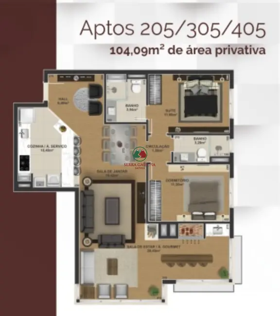 Apartamento com 2 quartos à venda, 104m2 em Gramado - RS - imagem 3 Foto 3 de Apartamento com 2 quartos à venda, 104m2 em Gramado - RS