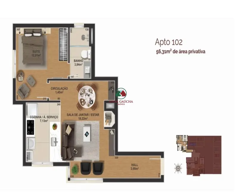Apartamento com 1 quarto à venda, 78m2 em Gramado - RS - imagem 7 Foto 7 de Apartamento com 1 quarto à venda, 78m2 em Gramado - RS