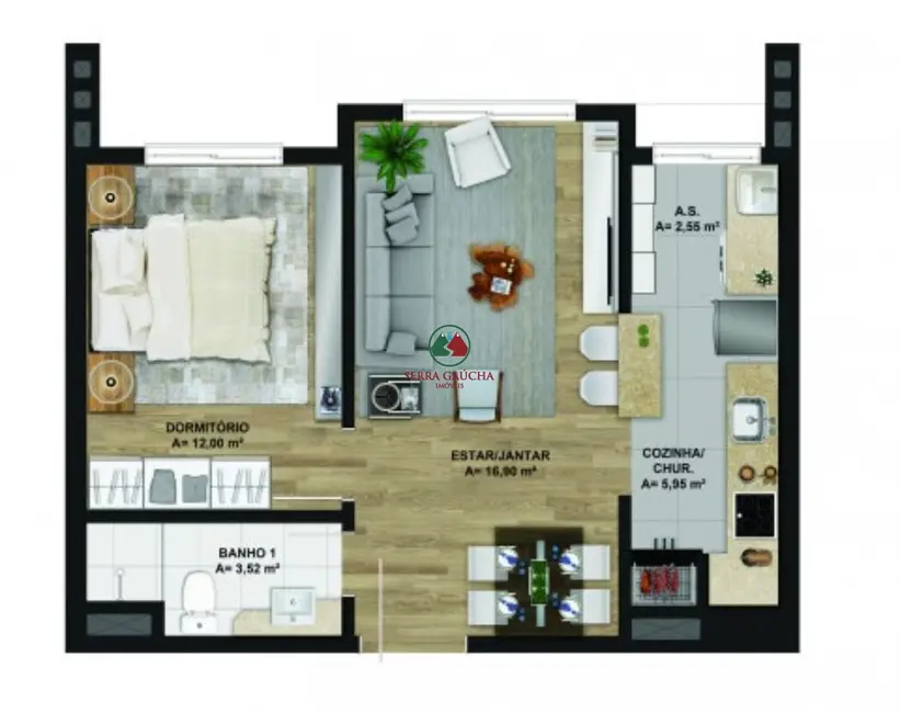 Foto 2 de Apartamento com 1 quarto à venda, 49m2 em Gramado - RS