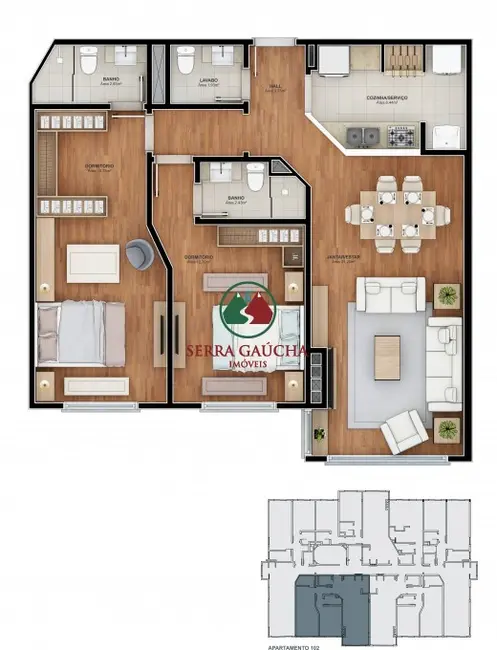 Apartamento com 2 quartos à venda, 78m2 em Gramado - RS - imagem 3 Foto 3 de Apartamento com 2 quartos à venda, 78m2 em Gramado - RS