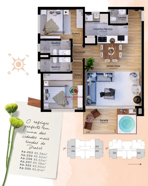 Apartamento com 2 quartos à venda, 86m2 em Gramado - RS - imagem 5 Foto 5 de Apartamento com 2 quartos à venda, 86m2 em Gramado - RS