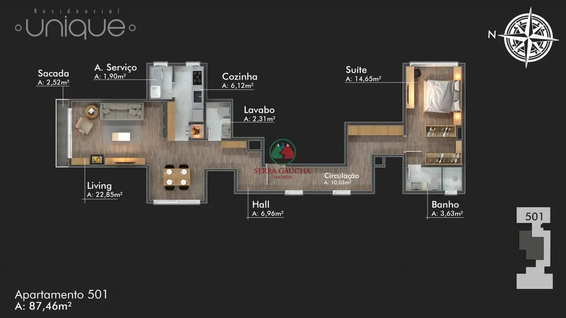 Foto 2 de Apartamento com 1 quarto à venda, 87m2 em Centro, Gramado - RS