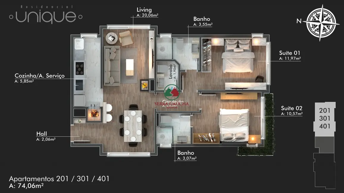 Foto 2 de Apartamento com 2 quartos à venda, 74m2 em Centro, Gramado - RS