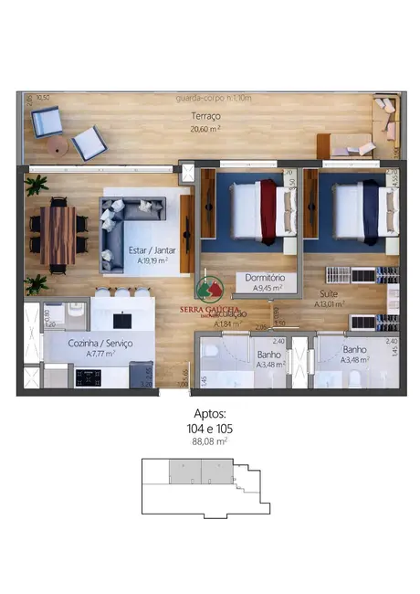 Apartamento com 2 quartos à venda, 88m2 em Centro, Gramado - RS - imagem 6 Foto 6 de Apartamento com 2 quartos à venda, 88m2 em Centro, Gramado - RS