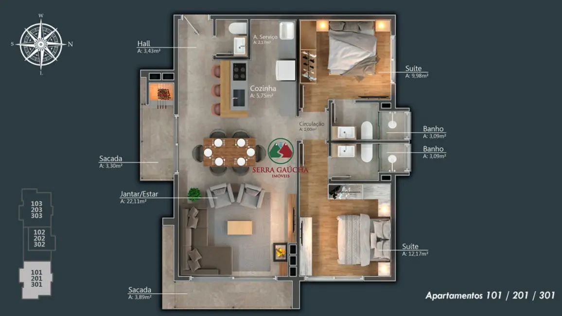 Apartamento com 2 quartos à venda, 83m2 em Centro, Canela - RS - imagem 5 Foto 5 de Apartamento com 2 quartos à venda, 83m2 em Centro, Canela - RS