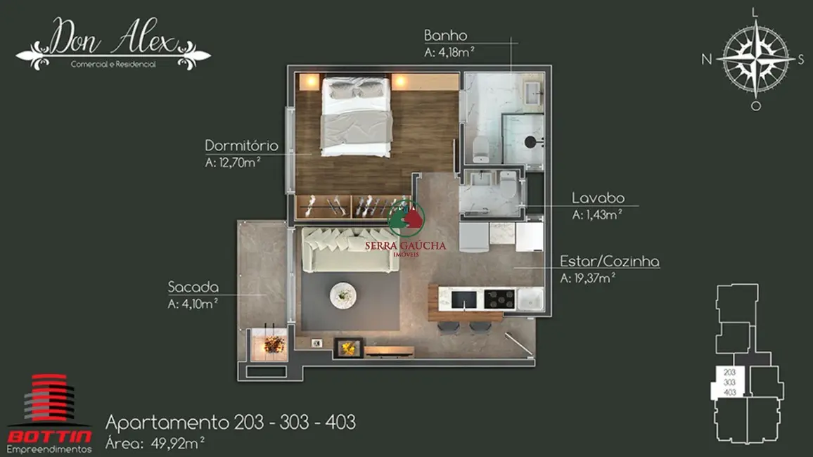 Apartamento com 1 quarto à venda, 50m2 em Centro, Canela - RS - imagem 8 Foto 8 de Apartamento com 1 quarto à venda, 50m2 em Centro, Canela - RS