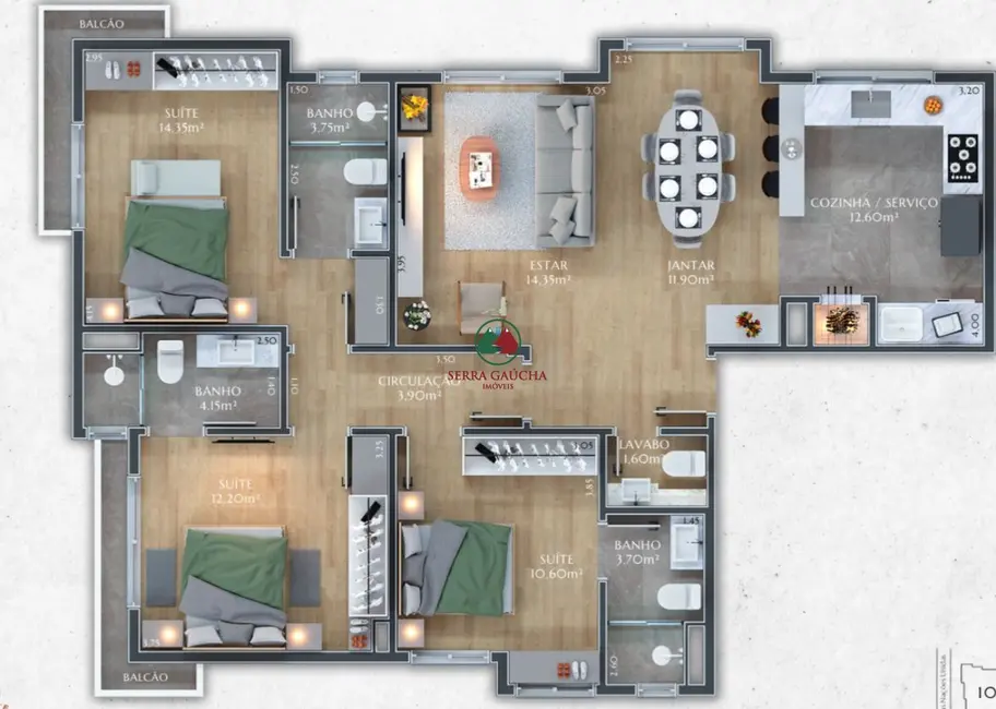 Apartamento com 3 quartos à venda, 107m2 em Gramado - RS - imagem 2 Foto 2 de Apartamento com 3 quartos à venda, 107m2 em Gramado - RS