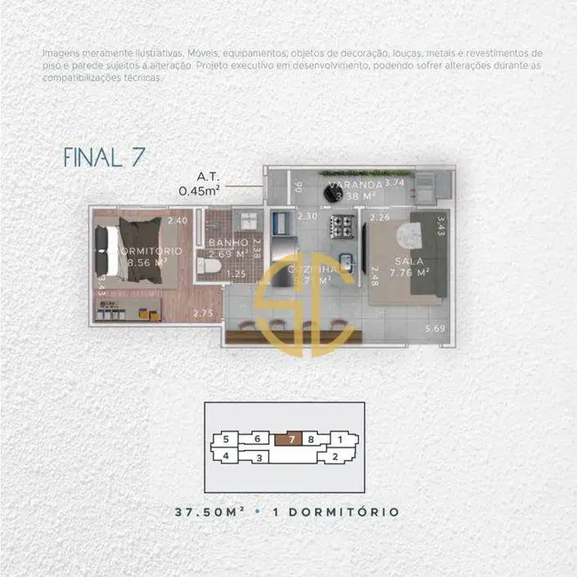 Foto 9 de Apartamento com 1 quarto à venda, 37m2 em Boqueirão, Praia Grande - SP