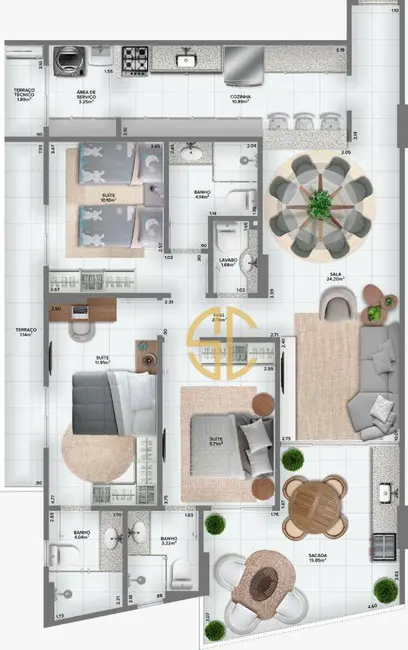 Foto 1 de Apartamento com 3 quartos à venda, 121m2 em Praia Grande - SP
