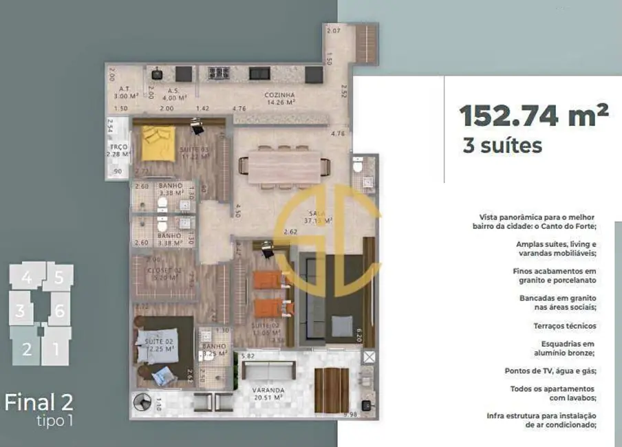 Apartamento com 3 quartos à venda, 152m2 em Canto do Forte, Praia Grande - SP - imagem 1 Foto 1 de Apartamento com 3 quartos à venda, 152m2 em Canto do Forte, Praia Grande - SP