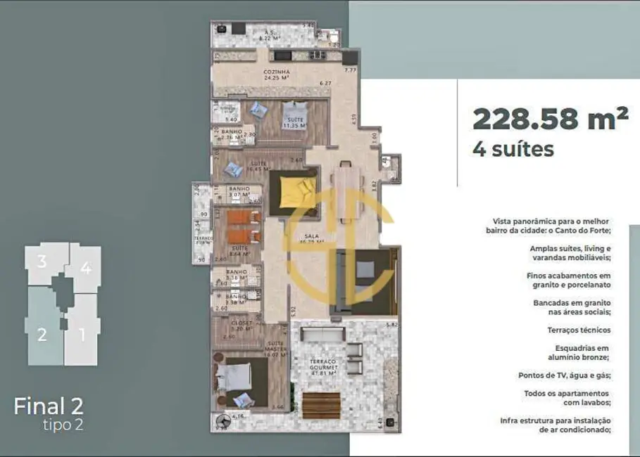 Foto 1 de Apartamento com 4 quartos à venda, 228m2 em Canto do Forte, Praia Grande - SP