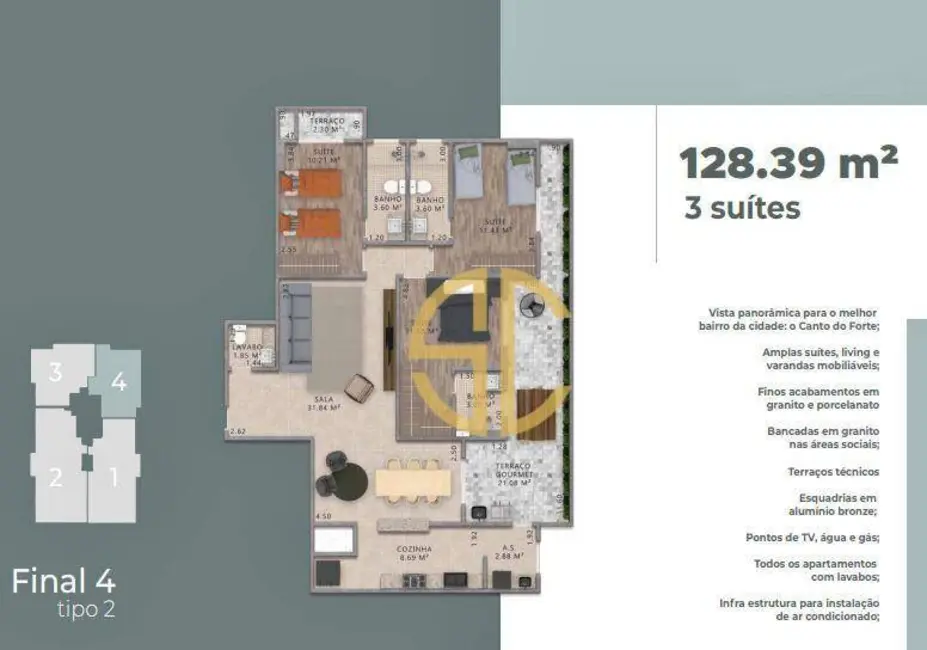 Foto 1 de Apartamento com 3 quartos à venda, 128m2 em Canto do Forte, Praia Grande - SP