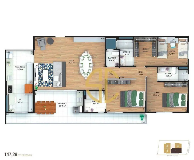 Foto 1 de Apartamento com 3 quartos à venda, 147m2 em Aviação, Praia Grande - SP