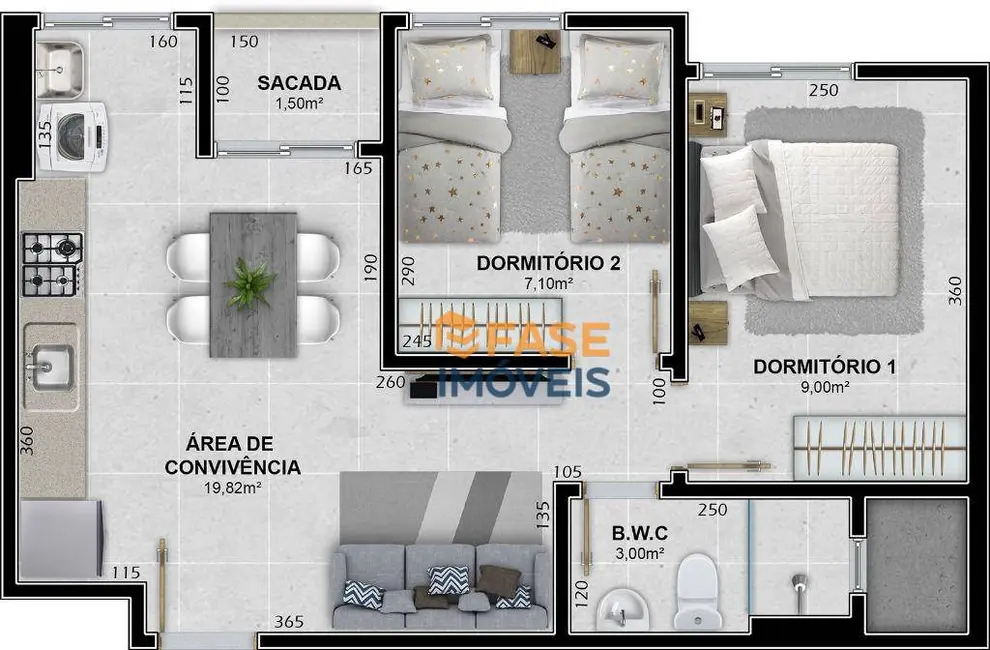 Foto 2 de Apartamento com 2 quartos à venda, 45m2 em Ceará, Criciuma - SC