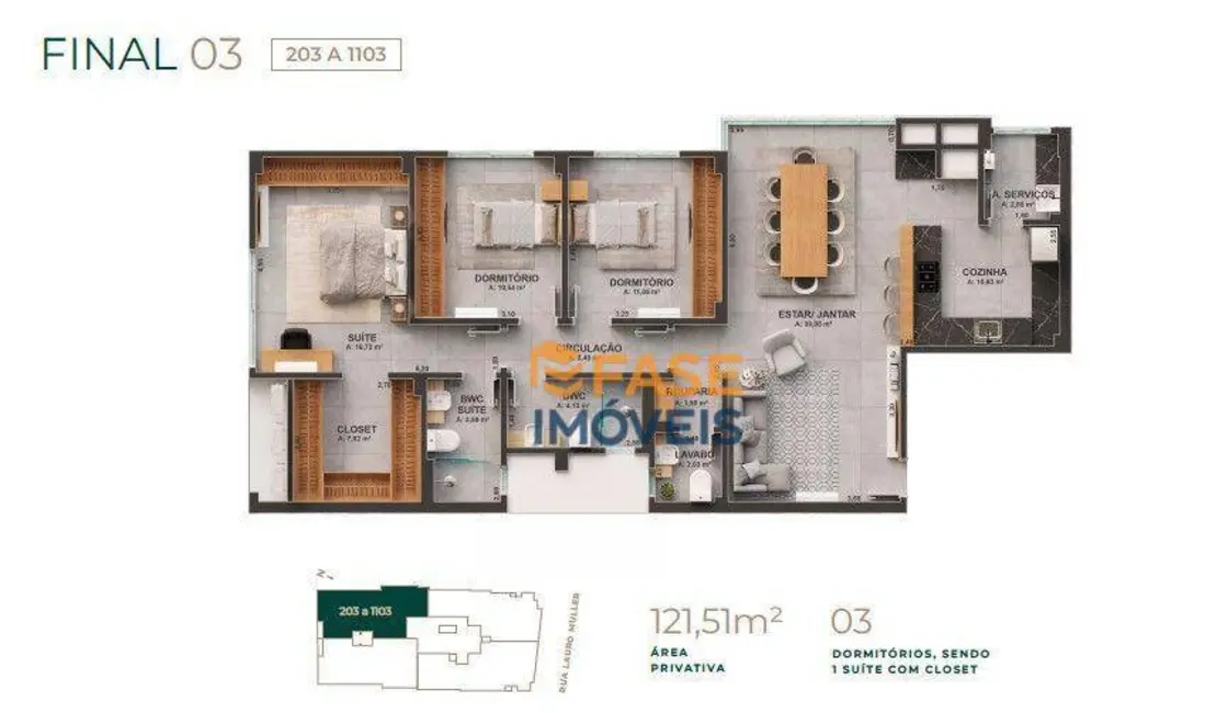 Foto 7 de Apartamento com 3 quartos à venda, 121m2 em Centro, Criciuma - SC