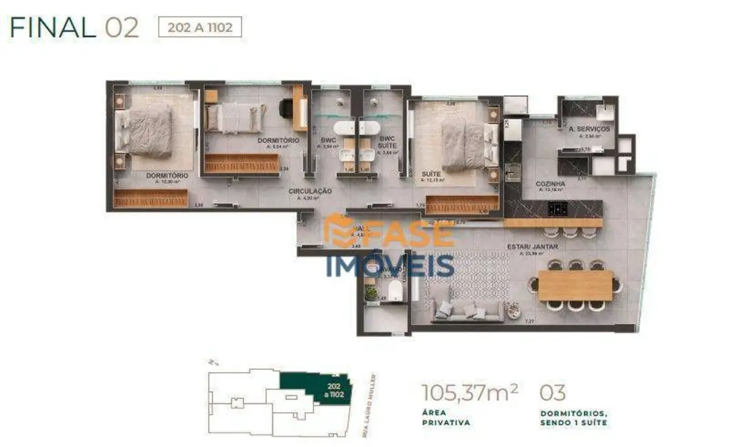 Foto 6 de Apartamento com 3 quartos à venda, 105m2 em Centro, Criciuma - SC