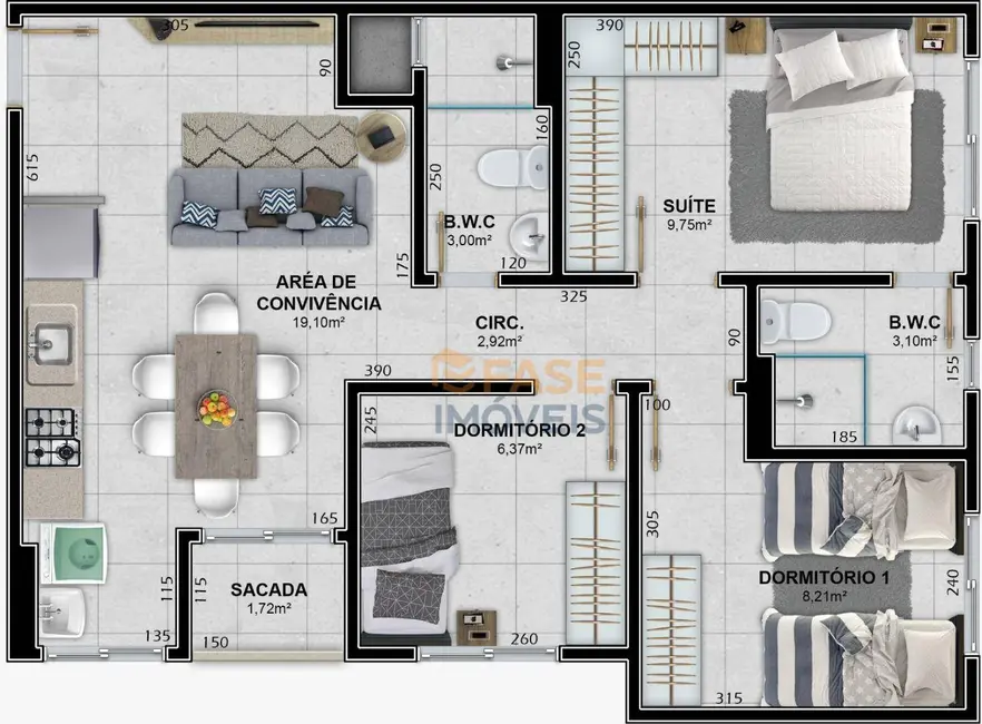Foto 2 de Apartamento com 3 quartos à venda, 61m2 em São Francisco, Criciuma - SC