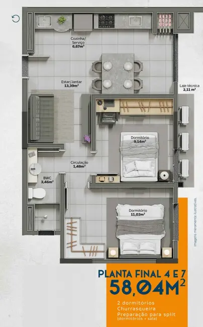 Foto 8 de Apartamento com 2 quartos à venda, 58m2 em Lídia Duarte, Camboriu - SC