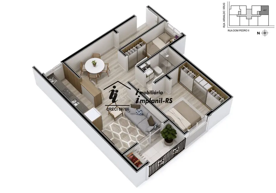 Foto 2 de Apartamento com 1 quarto à venda, 45m2 em Teutonia - RS
