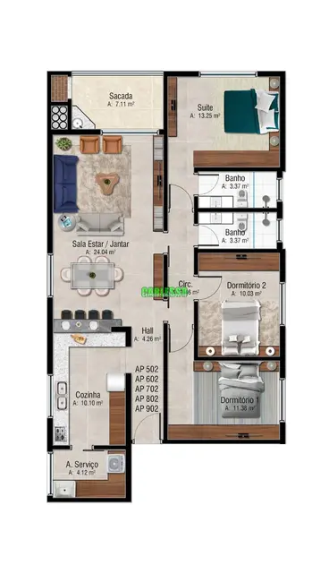 Foto 2 de Apartamento com 3 quartos à venda, 110m2 em Bonfim, Santa Maria - RS