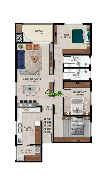 Foto 3 de Apartamento com 3 quartos à venda, 110m2 em Bonfim, Santa Maria - RS