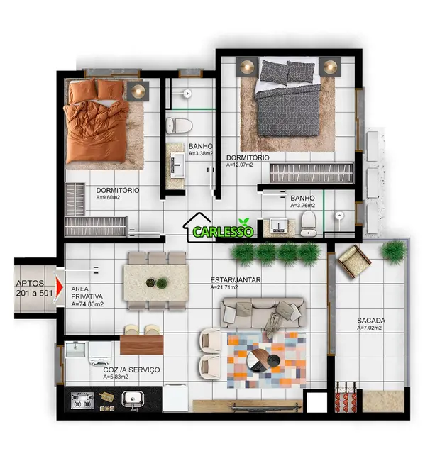 Foto 5 de Apartamento com 2 quartos à venda, 74m2 em Camobi, Santa Maria - RS